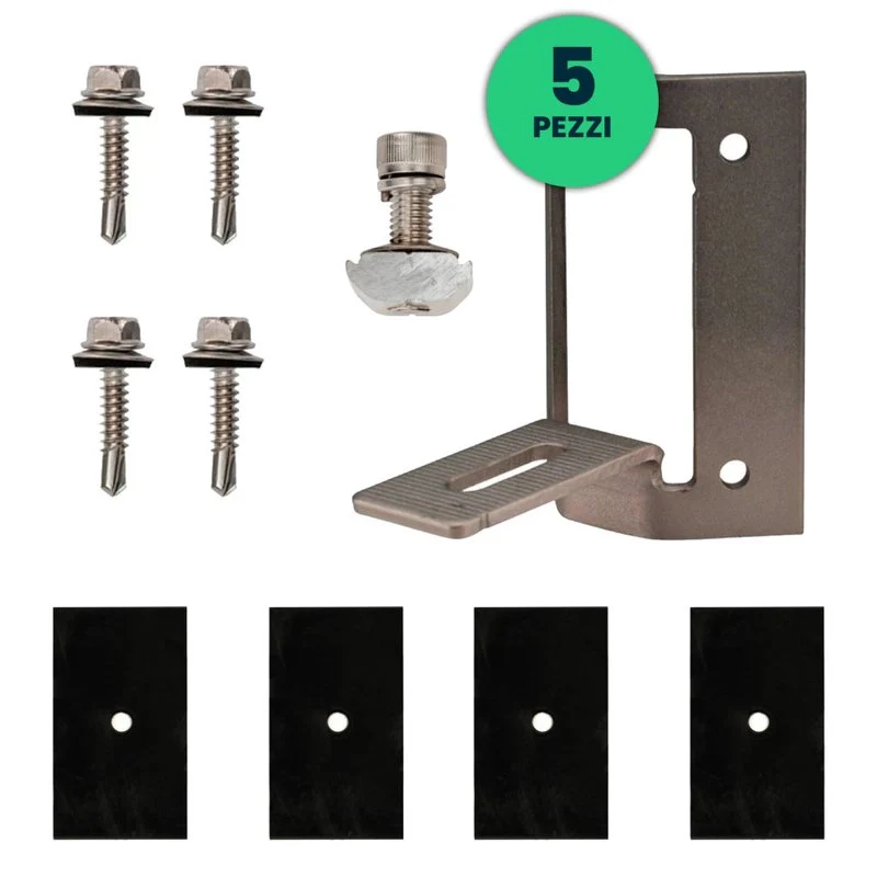 Staffe di Acciaio per Fissaggio Pannelli Solari Fotovoltaici su Lamiera Grecata per Posa Orizzontale (Confezione 5 Pezzi) SKU-11584