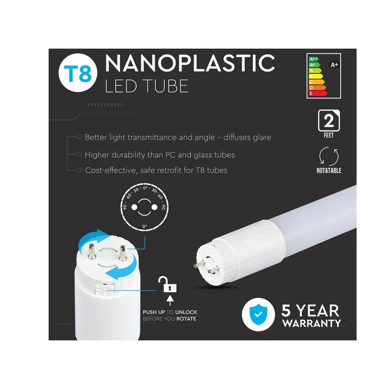 Tubo Led T8 G13 60cm 9W 850LM 4000K Alimentazione da Un Lato Non Ruotabile SKU-216393 - Image 2