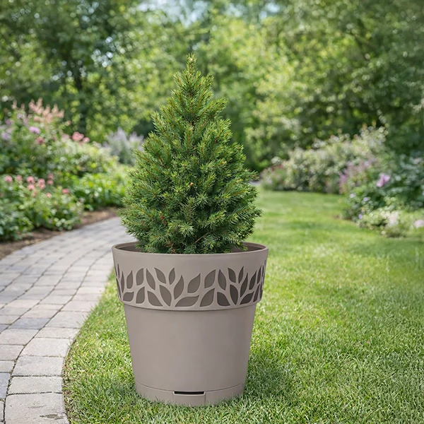 VASO TONDO 'CLOE' Ø 15 x h.15 - greige/grigio quarzo  - STEFANPLAST - Image 4
