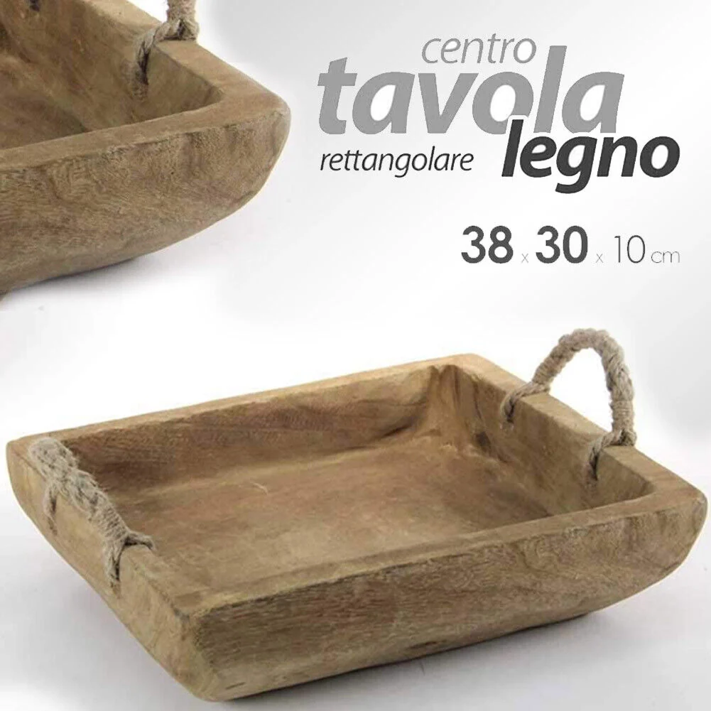 Vassoio da Portata Rettangolare Centrotavola Cucina Legno Piatto Portaoggetti - Image 2