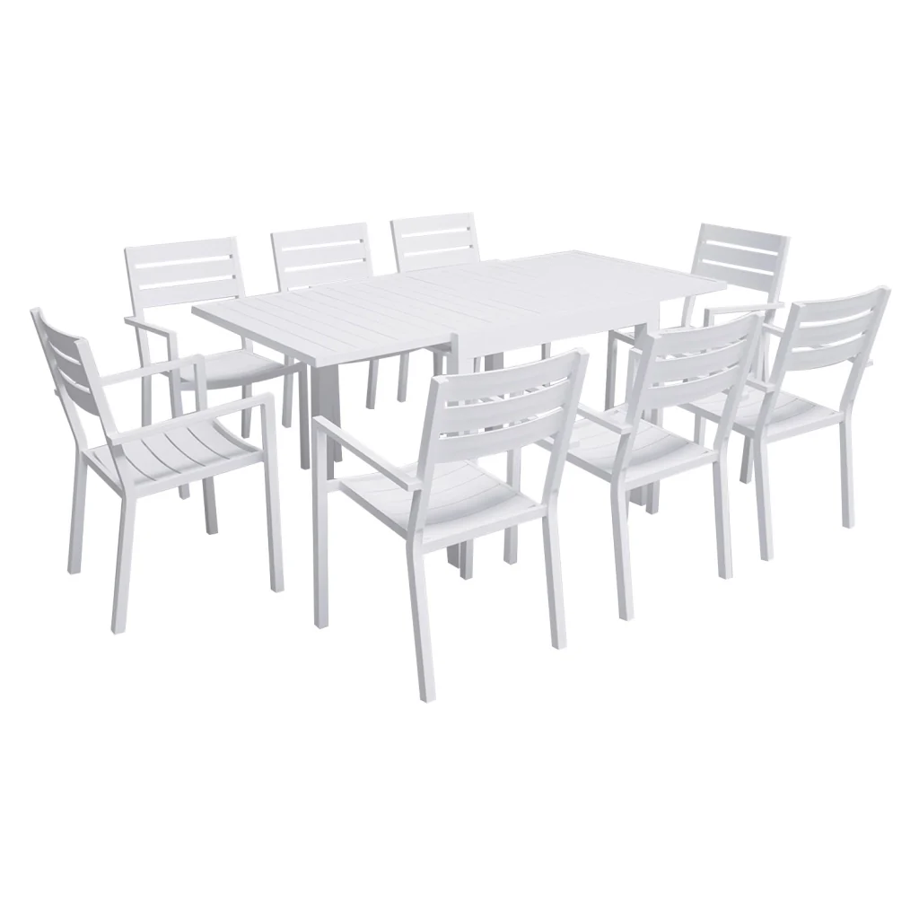 VENEZIASet di mobili da giardino allungabili 90/180 in alluminio bianco - 8 posti a sedere
