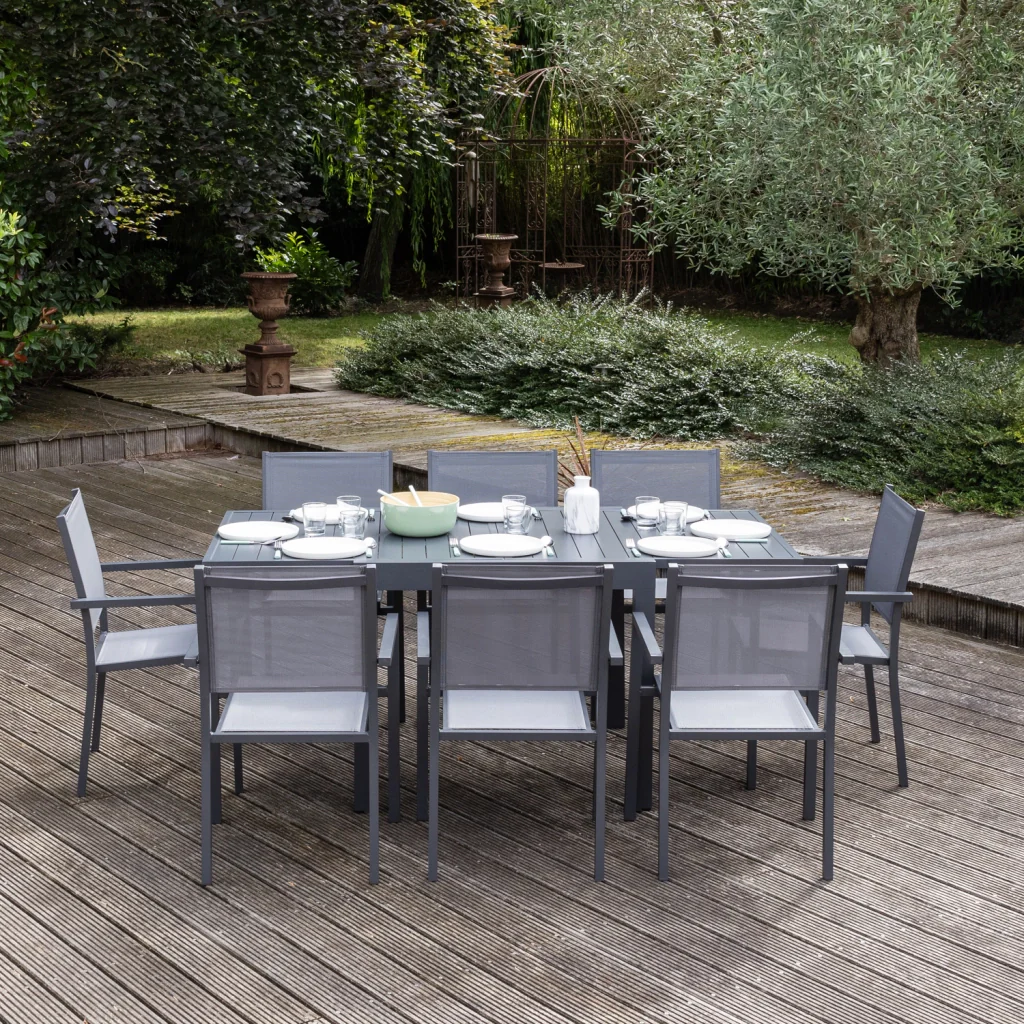 VENEZIASet di mobili da giardino allungabili 90/180 in textilene grigio 8 posti - alluminio antracite - Image 2