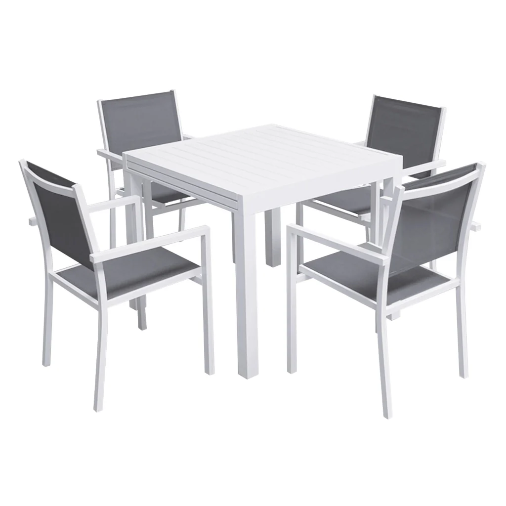 VENEZIASet di mobili da giardino allungabili in textilene grigio 90/180 - alluminio bianco - Image 3