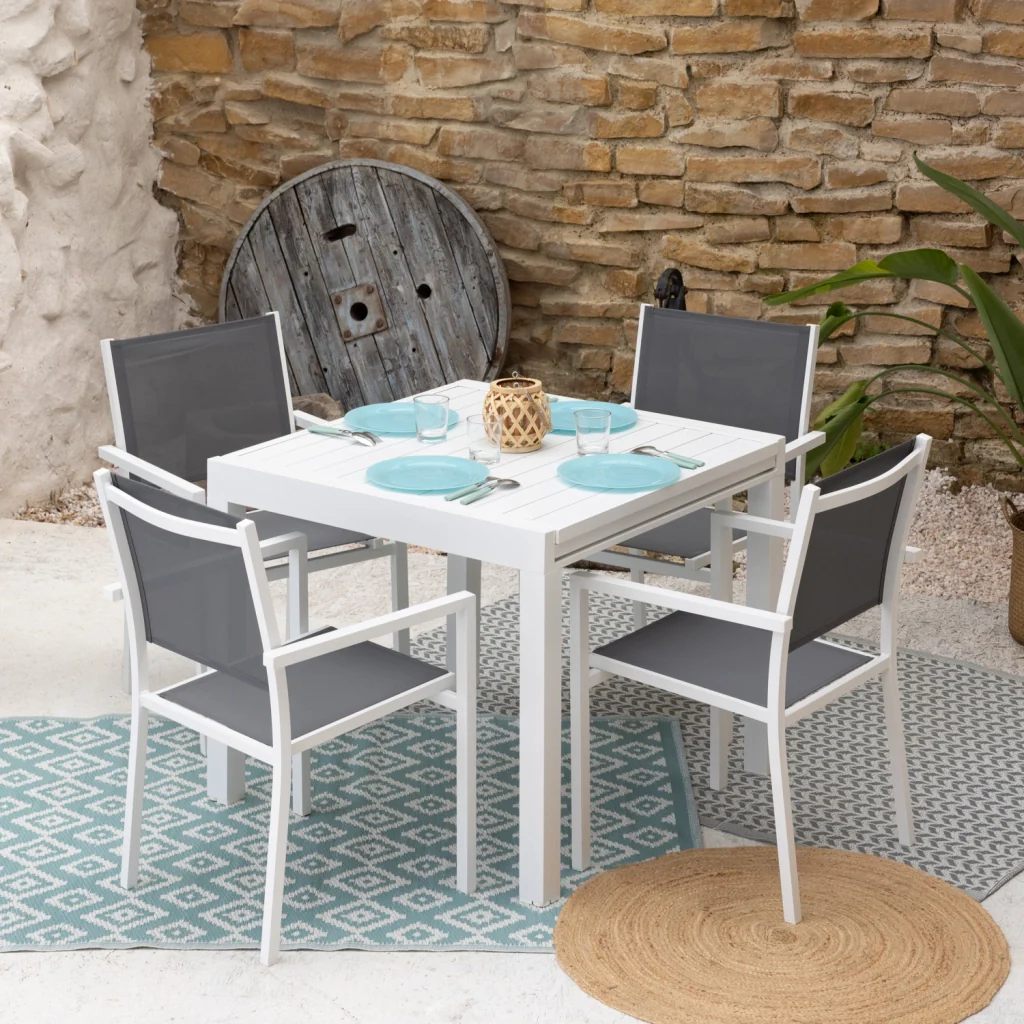 VENEZIASet di mobili da giardino allungabili in textilene grigio 90/180 - alluminio bianco - Image 4
