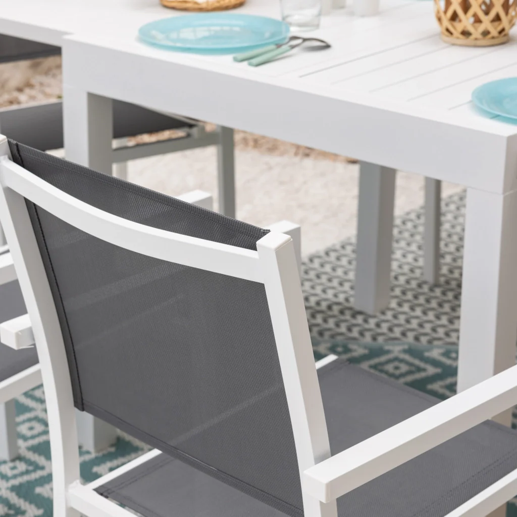 VENEZIASet di mobili da giardino allungabili in textilene grigio 90/180 - alluminio bianco - Image 7