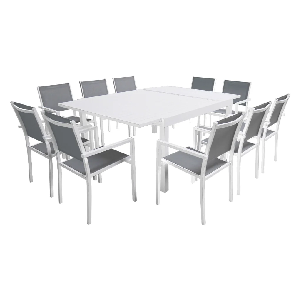 VENEZIASet di mobili da giardino estensibili in textilene grigio 140/200 - alluminio bianco