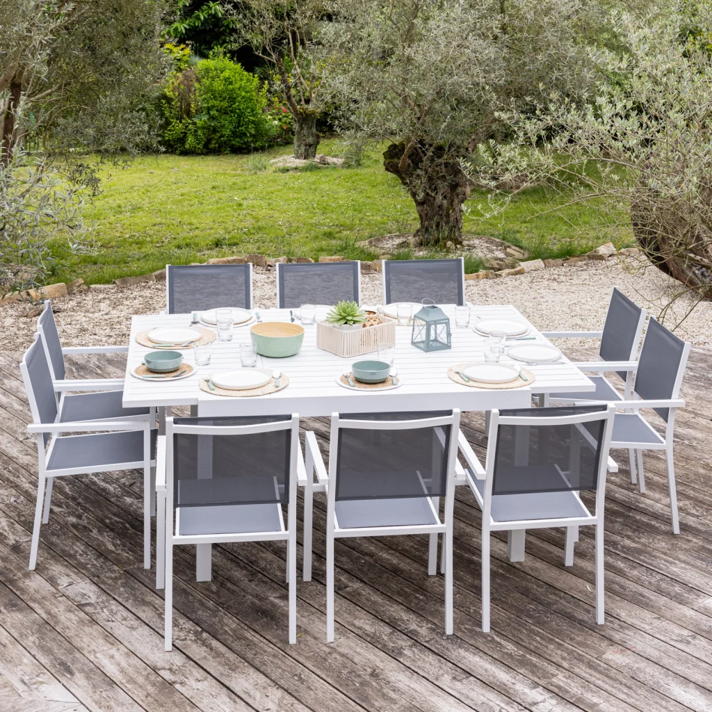 VENEZIASet di mobili da giardino estensibili in textilene grigio 140/200 - alluminio bianco - Image 2