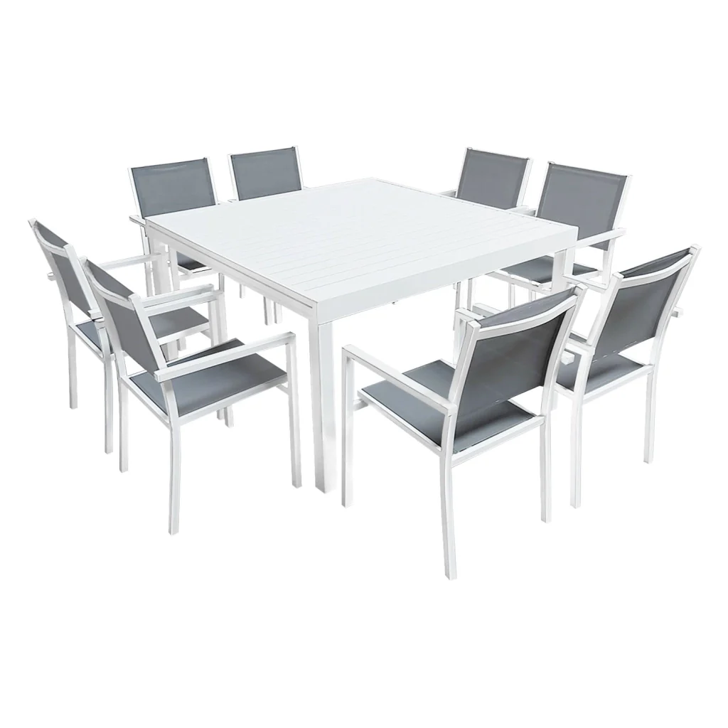 VENEZIASet di mobili da giardino estensibili in textilene grigio 140/200 - alluminio bianco - Image 4