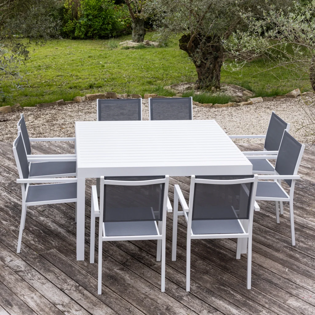 VENEZIASet di mobili da giardino estensibili in textilene grigio 140/200 - alluminio bianco - Image 5