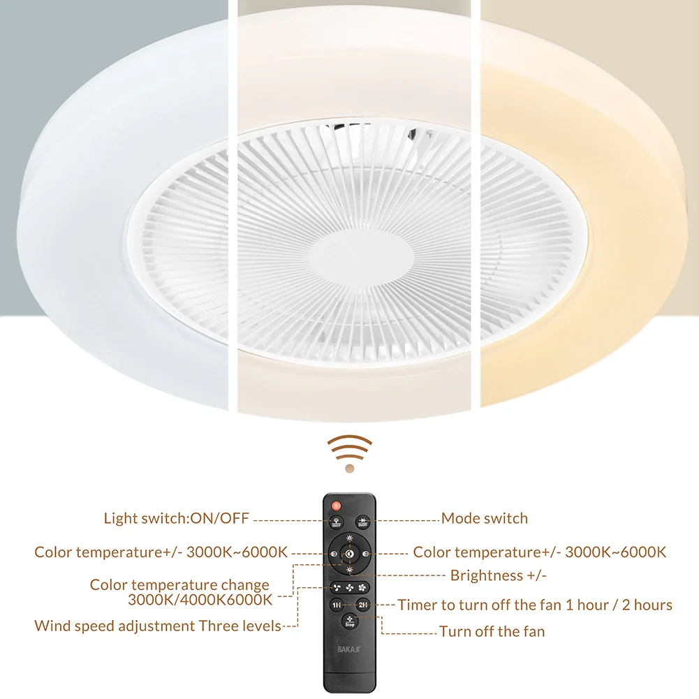 Ventilatore a Soffitto con Lampada LED Caldo Freddo 50 Ø cm 3 Velocità e Timer - Image 3