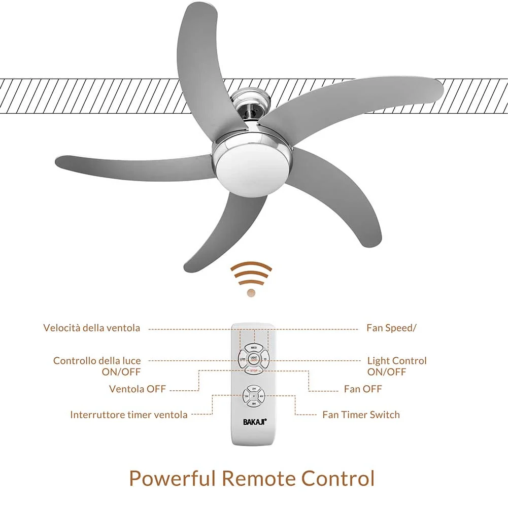 Ventilatore da Soffitto 5 Pale Legno con Lampada e Telecomando Diametro 132 cm - Image 4
