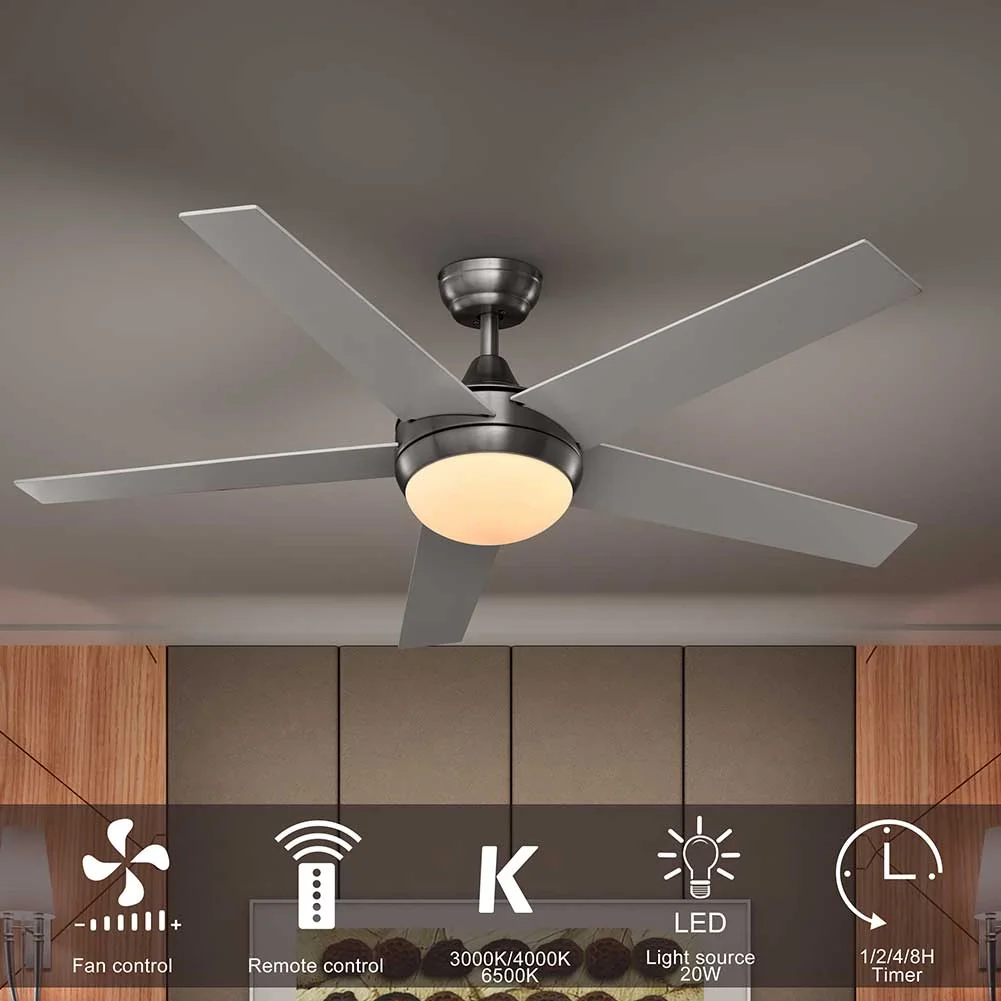 Ventilatore da Soffitto 5 Pale Legno con Lampada Luce LED e Telecomando 132cm - Image 3