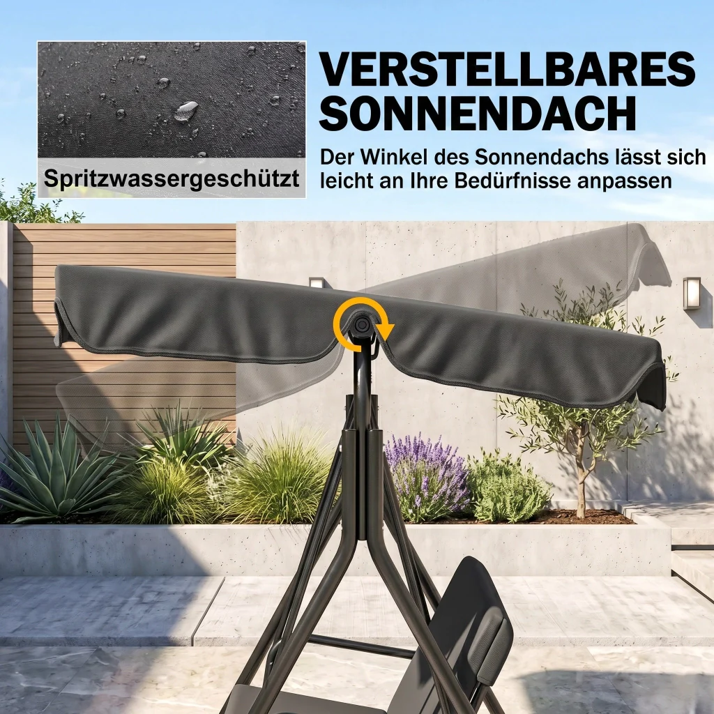 Veranda passeggiata sdraio da giardino con suola impermeabile 172 cm x 110 cm x 153 cm nera - Image 4