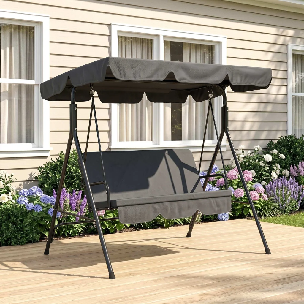 Veranda passeggiata sdraio da giardino con suola impermeabile 172 cm x 110 cm x 153 cm nera - Image 9