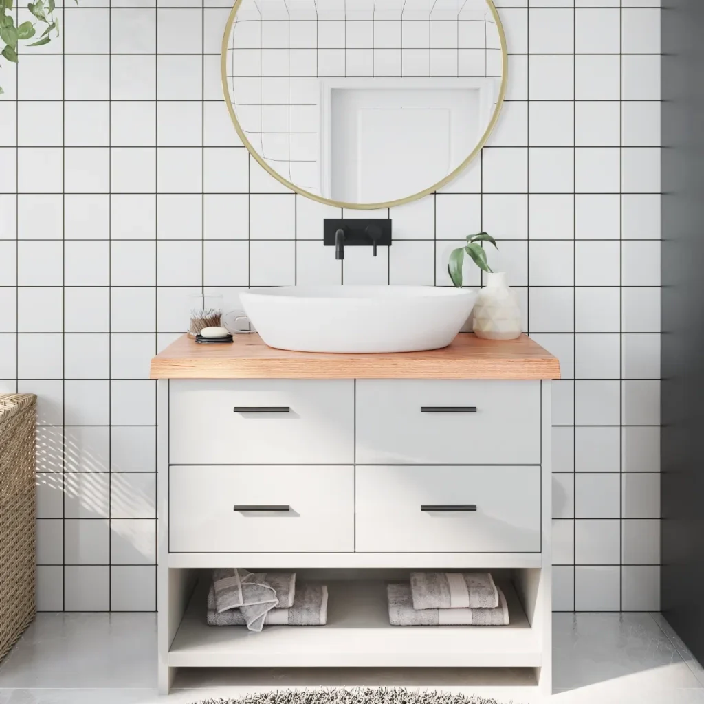 Piano Bagno Marrone 100x50x(2-6) cm Legno Massello Trattato
