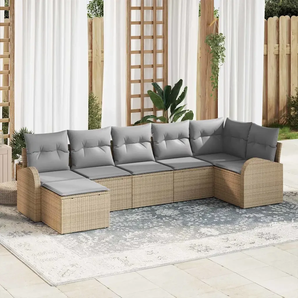 Set di divani con cuscino 7 pcs Beige polyrattan