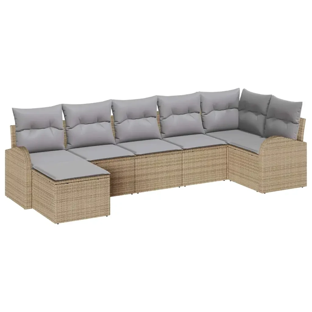 Set di divani con cuscino 7 pcs Beige polyrattan - Image 2