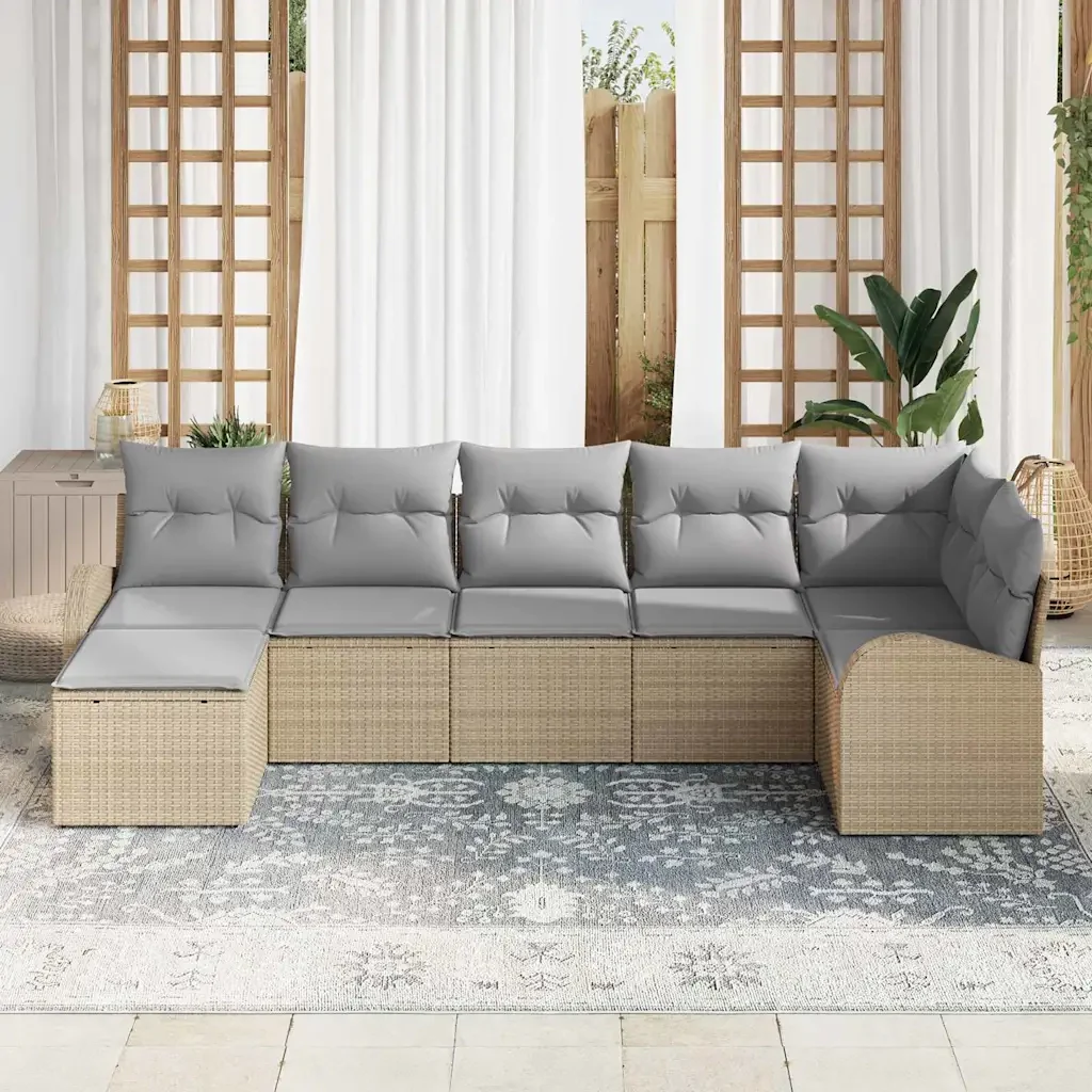 Set di divani con cuscino 7 pcs Beige polyrattan - Image 3