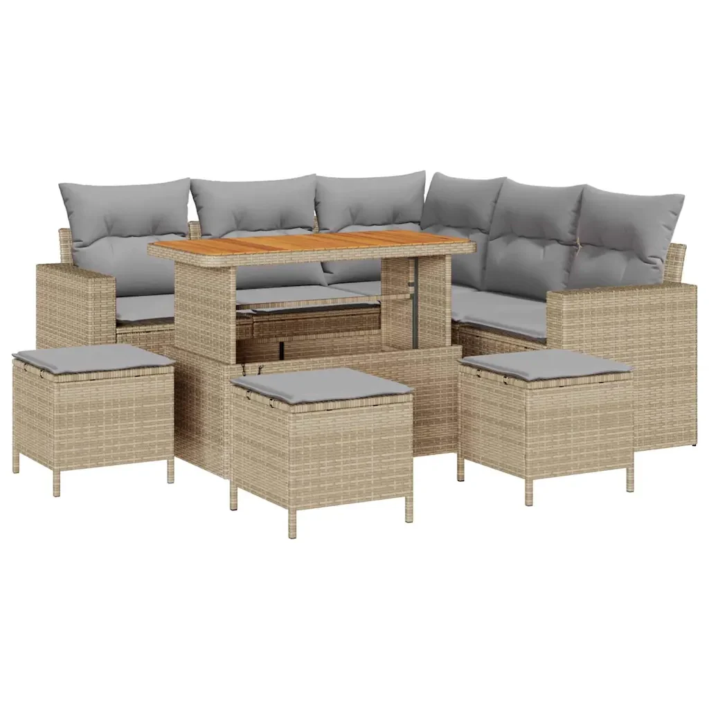 Set Divano da Giardino 10 pcs Beige e Grigio Chiaro polyrattan - Image 2