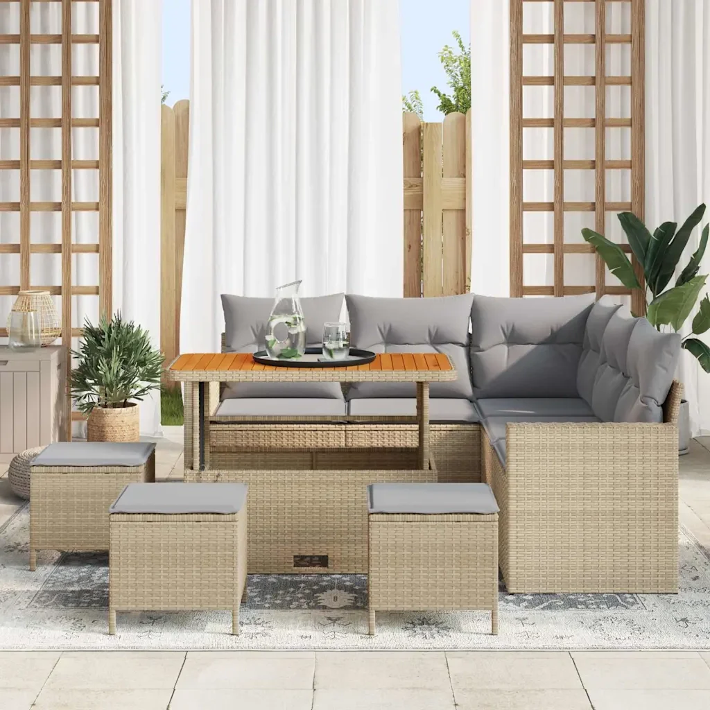 Set Divano da Giardino 10 pcs Beige e Grigio Chiaro polyrattan - Image 3