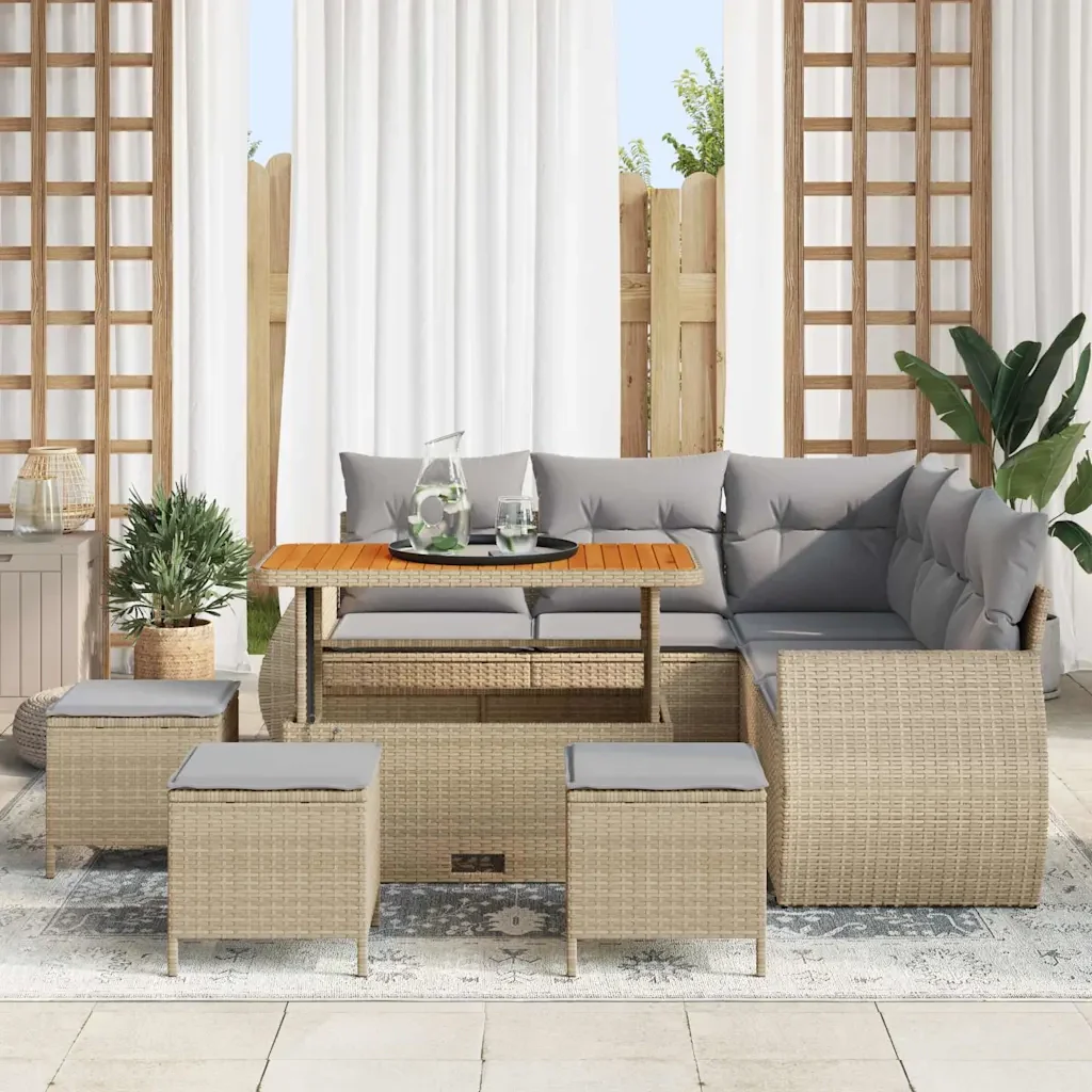 Set Divano da Giardino 9 pcs Beige e Grigio Chiaro polyrattan - Image 3