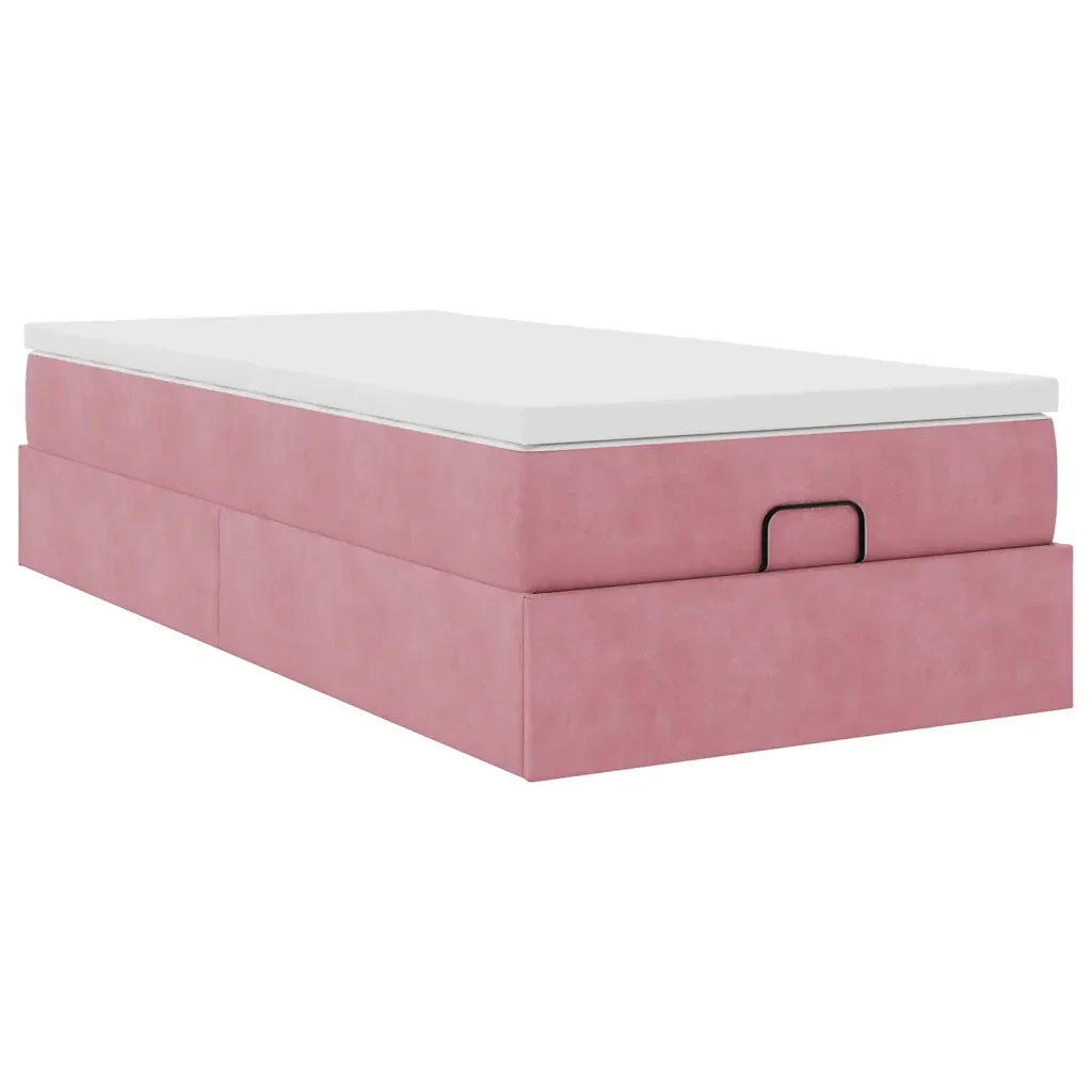 Struttura Letto Pouf con Materasso Rosa 90x190 cm in Velluto - Image 5