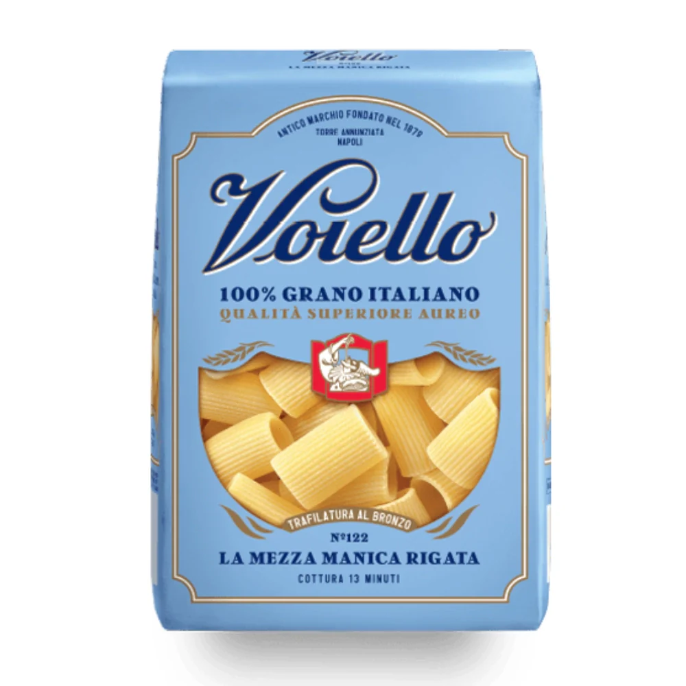 Voiello la mezza manica rigata n. 122 pasta trafilata al bronzo da 500 grammi