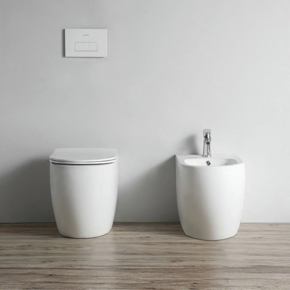 WC filo muro FT53A a pavimento in ceramica 52.5x37x41H cm. bianco - Image 3