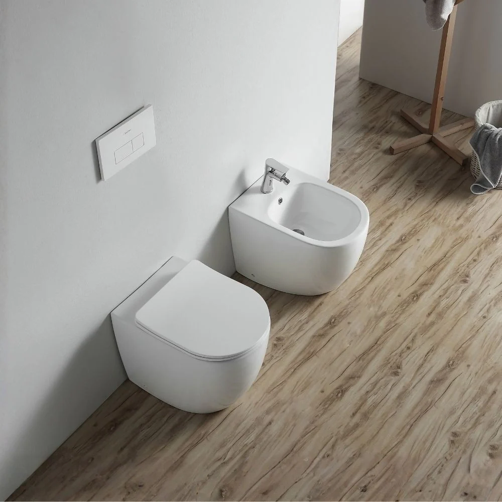 WC filo muro FT53A a pavimento in ceramica 52.5x37x41H cm. bianco - Image 4